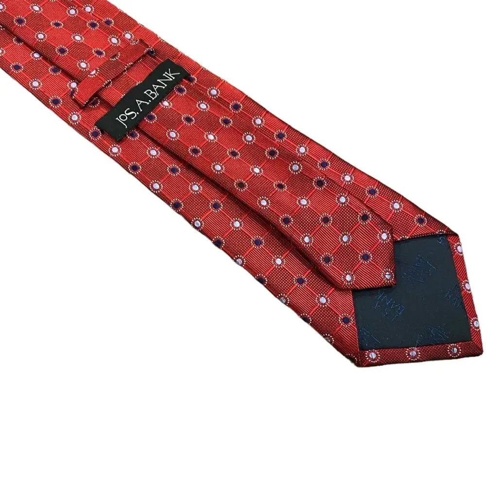 Joseph A. Bank Red and Blue Tie with Geometric Pattern